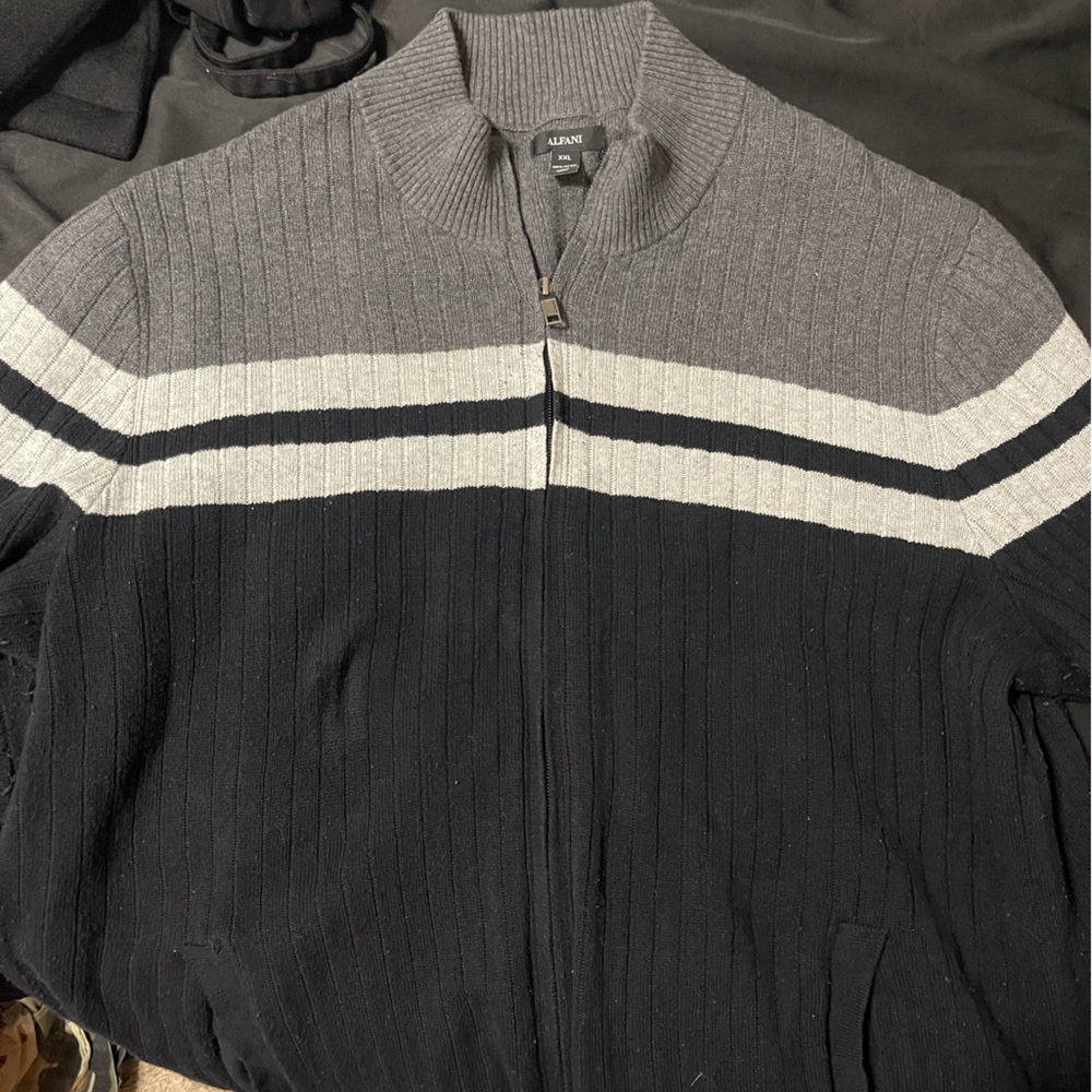 Alfani Casual Zip Up Sweater Size XXL Navy/Grey